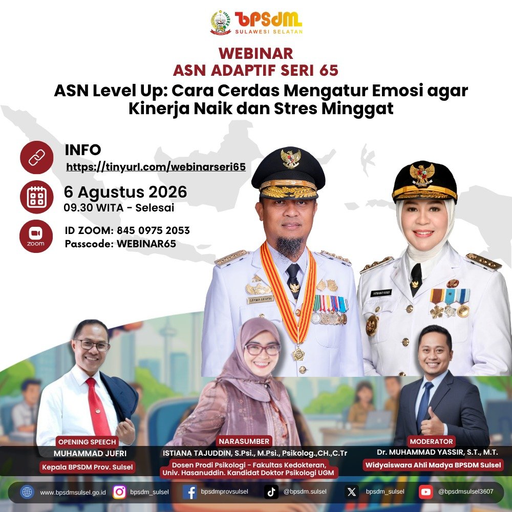 BPSDM Sulsel Perkuat Kompetensi Regulasi Emosi ASN Melalui Webinar ASN Adaptif
