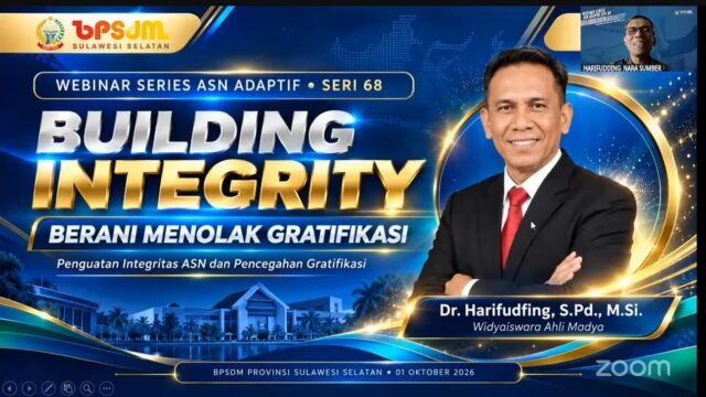 3.200 Peserta Ikuti Webinar BPSDM Sulsel, ASN Diingatkan Berani Tolak Gratifikasi