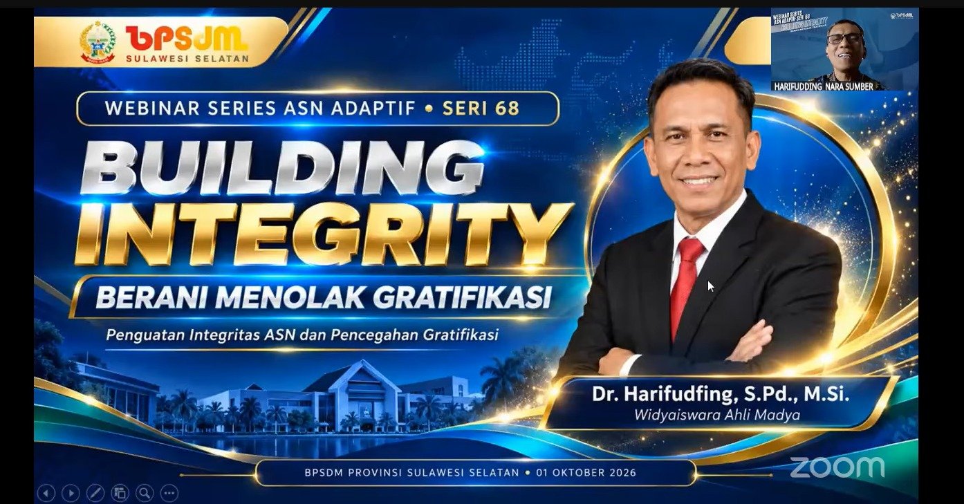3.200 Peserta Ikuti Webinar BPSDM Sulsel, ASN Diingatkan Berani Tolak Gratifikasi